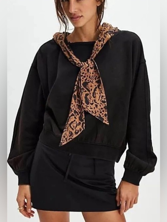 Free People Tops - Free People Cheetah Scarf Black Hoodie Sweatshirt - NWOT Small